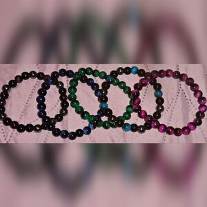 5pc Set Elegant Tiger Eye Multicolor Beaded Bracelet Set